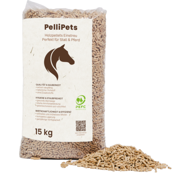 PelliPets Pferde Holzpellets Boxeneinstreu Palette (=990 kg / 66 x 15kg)